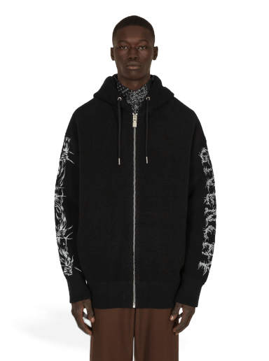 Barbed Wire Printed Hooded Zip Sweater