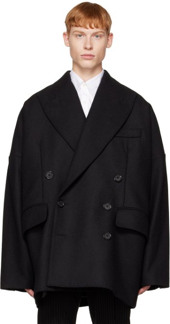 Dolce & Gabbana Black Double-Breasted Peacoat G035FTHUMN1