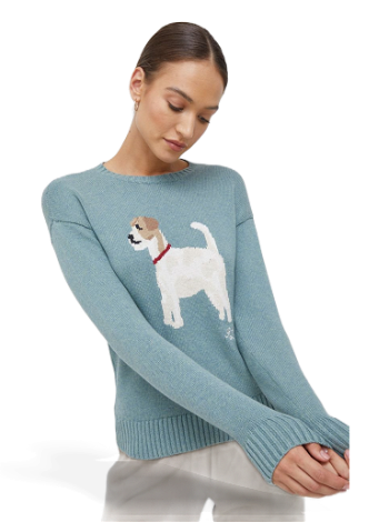 Polo by Ralph Lauren Intarsia Knit Jack Russell Terrier Crew Neck Long Drop Shoulder Sleeve Cotton Statement Sweater 200882135003
