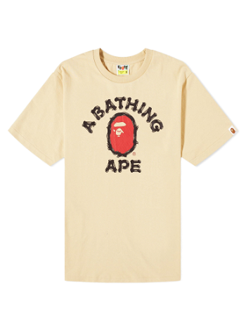BAPE A Bathing Ape Men's Brush College T-Shirt Beige 001TEJ801056M-BGE