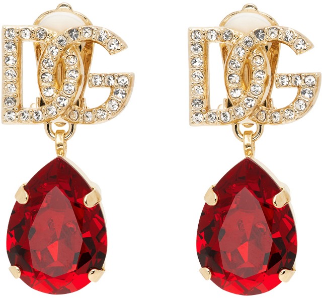Gold & Red 'DG' Crystal Earrings