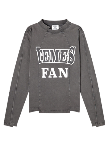 VETEMENTS Long Sleeve Fan Deconstructed Fitted T-Shirt Washed Black UE54LS180B