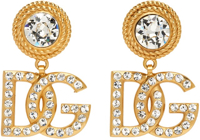 Gold Crystal Logo Earrings