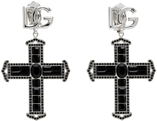 Silver & Black Cross Earrings