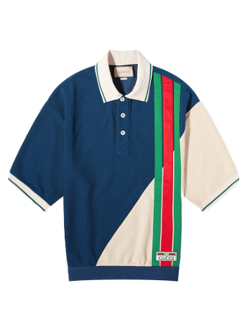 Gucci Stripe Logo Knitted Polo "Blue & Ivory" 752280-XJFS2-4384