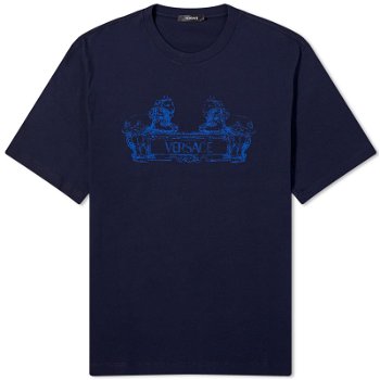 Versace Men's Cartouche Print Tee Navy Blue 1013302-1A09867-1UI20