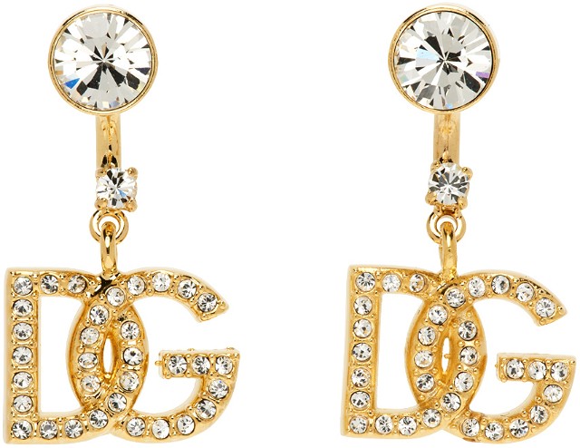 Gold Crystal Logo Earrings