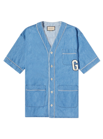 Gucci Washed Denim Logo Bowling Shirt 753105-XDCLX-4172