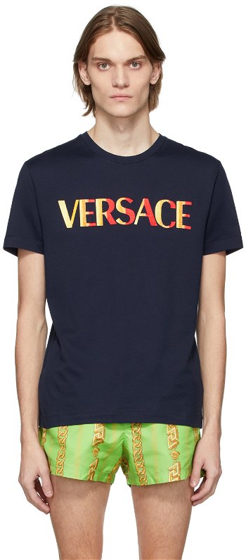 Versace Navy Gradient Logo T-Shirt 1003982 1A02828
