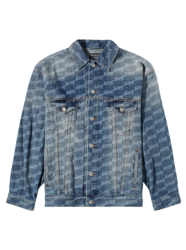 BB All-Over Print Oversized Denim Jacket Blue Authentic Ring