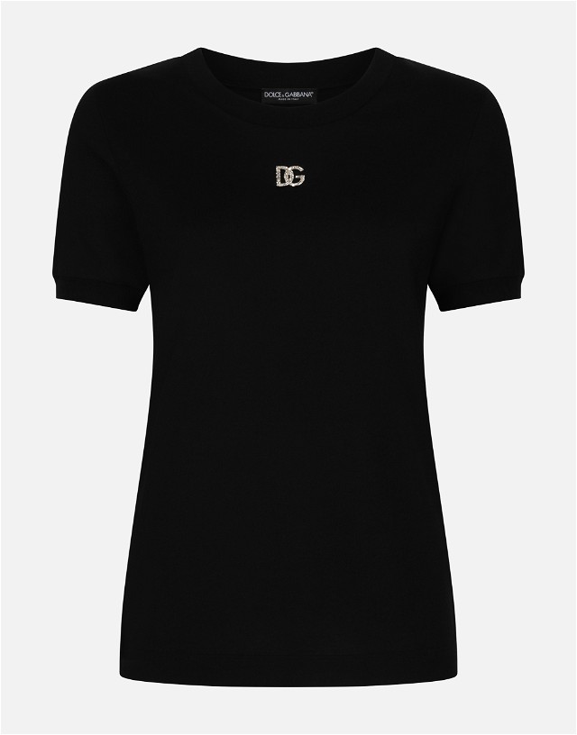 Cotton T-shirt With Crystal Dg Logo