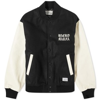 WACKO MARIA Leather Varsity Jacket 23FW-WMO-BL09-BLK