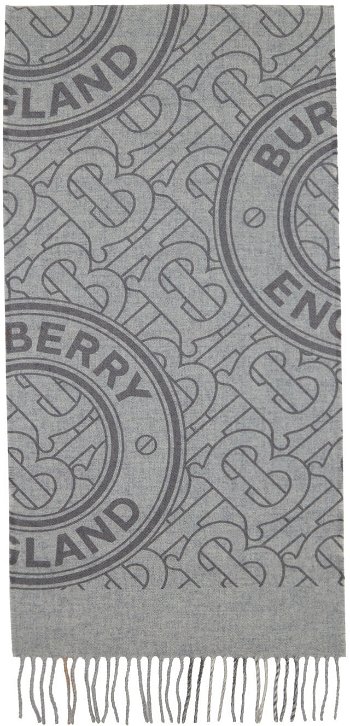 Burberry Reversible Monogram & Check Scarf Gray 8045242