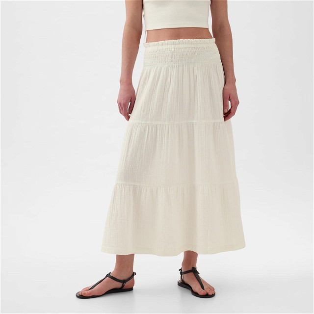 Skirt Pull On Gauze Maxi Skirt New Off White